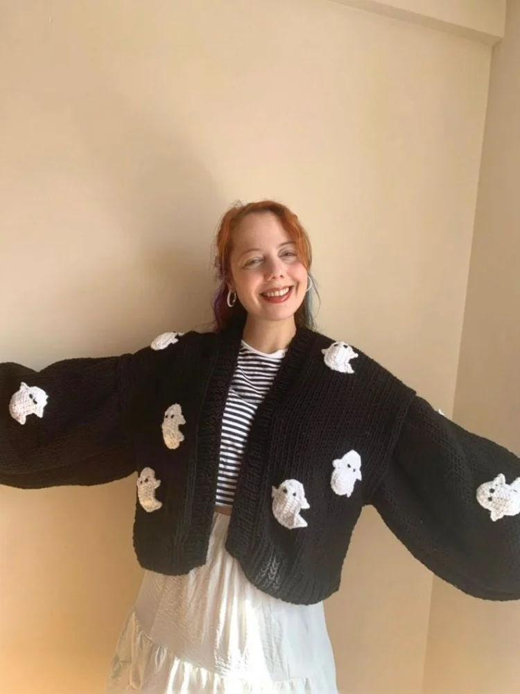 Женский свободный кардиган с вышивкой в европейском и американском стиле