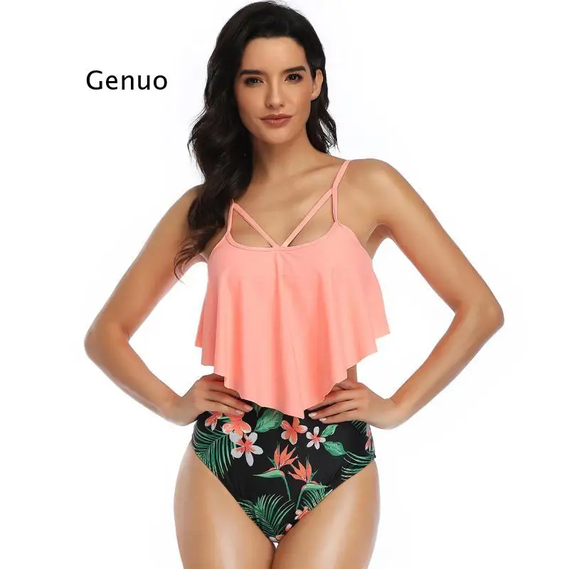 Комплекты бикини с высокой талией оборками майка бандажный купальник женский