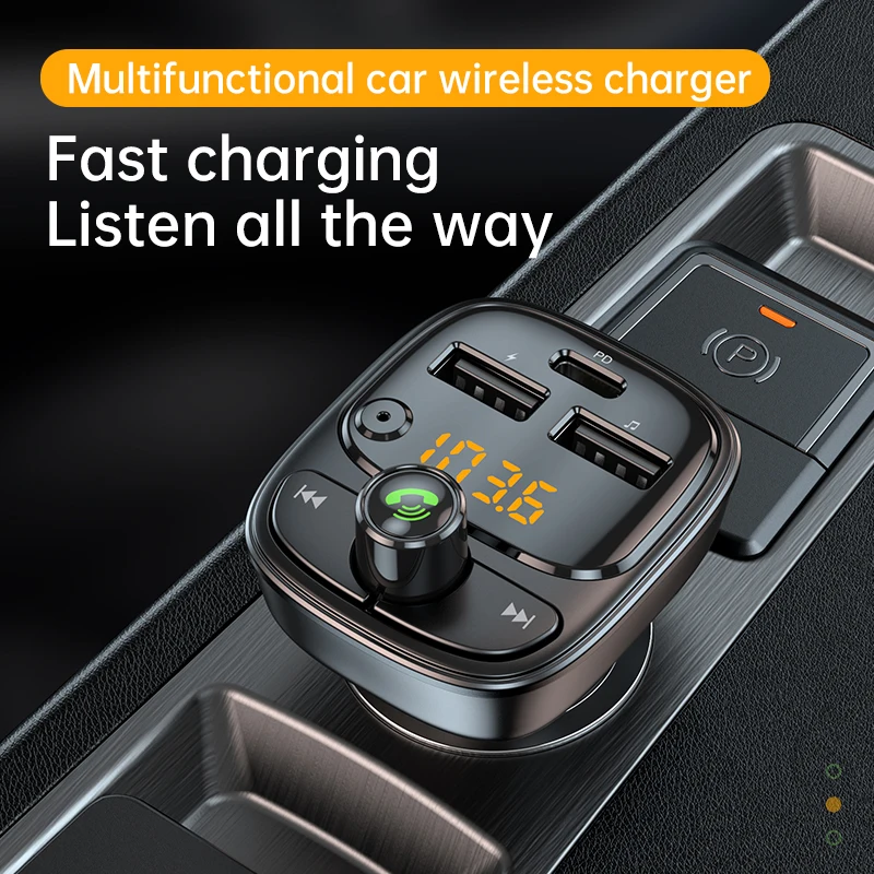 Korseed Bluetooth 5.1 Автомобильный аудио-зарядное устройство с FM-передатчиком, MP3-плеером, двойным разъемом USB PD 24W для телефона iPhone Xiaomi On.