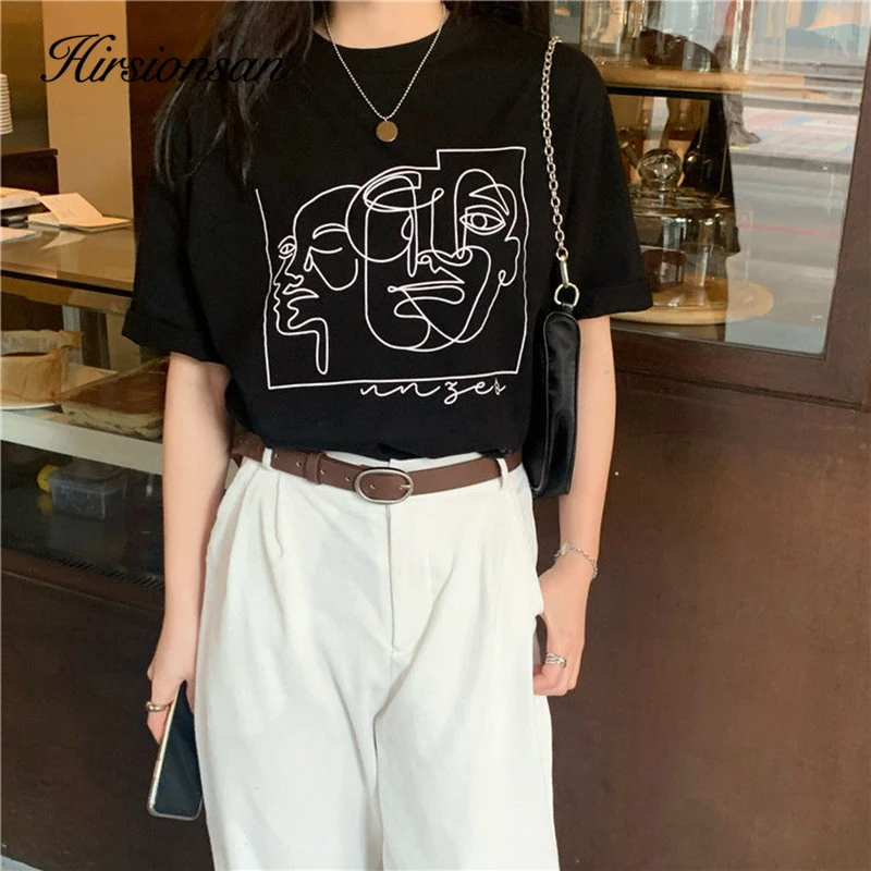 Футболка женская хлопковая с абстрактным принтом футболки хаки 2021 - купить по