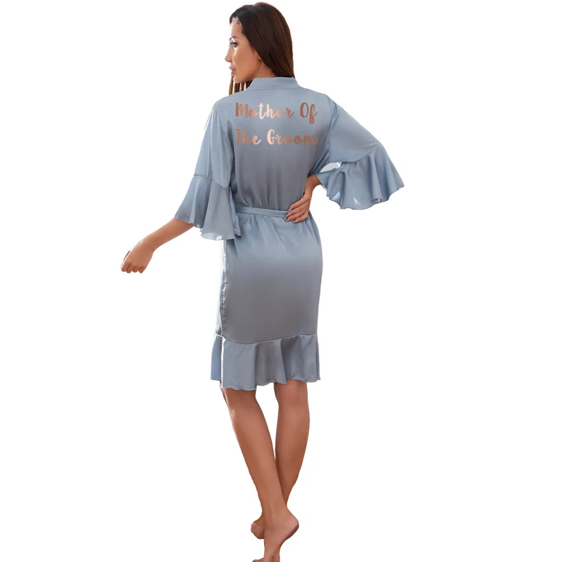 Satin Robe Bride Bridesmaid Robes Ruffled Robe Custom Wedding Robe Bridal Robes Silk Robes for Women Bathrobe Gray Blue