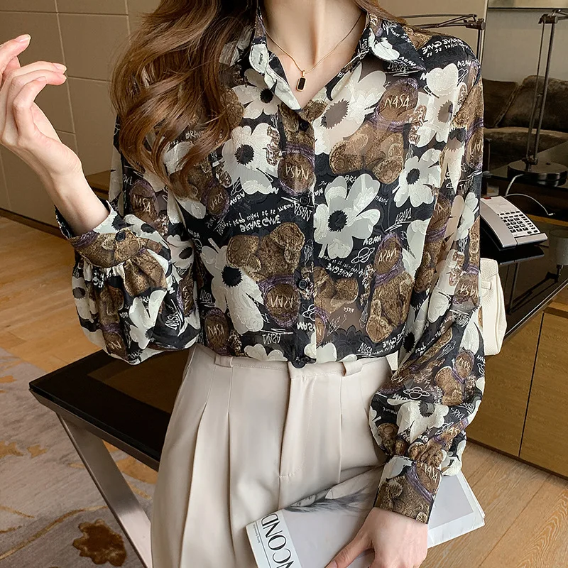 

Женская шифоновая рубашка с длинным рукавом, в стиле ретро