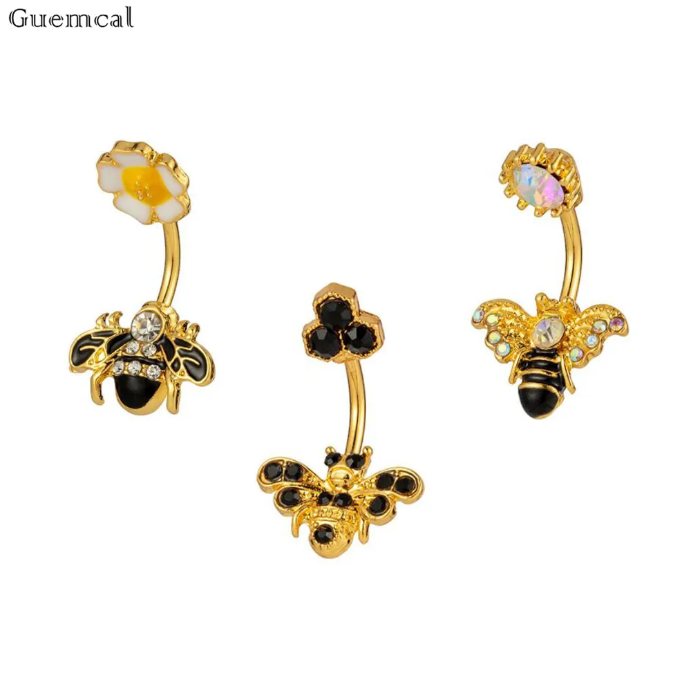 

Guemcal 1pcs Stianless Steel Bee Belly Button Ring Navel Piercing Ear Rings Body Piercing Jewelry Bar for Woman Piercing