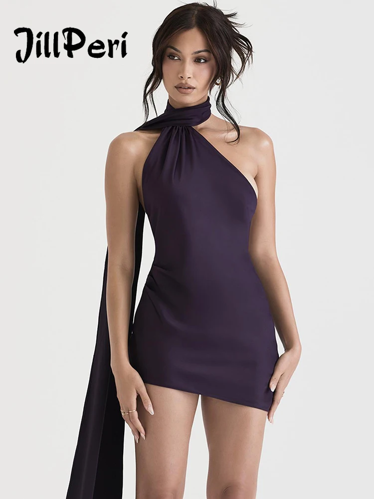 

JillPeri атласное платье с асимметричным подолом с запахом и воротником-стойкой, сексуальная эластичная Женская Клубная одежда, наряды, женско...