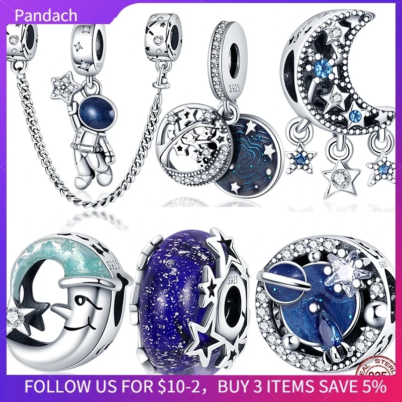 

925 silver plata charms of ley Starry Sky Series Charm Safety Chain fit pandora 925 original bracelets pulseira diy 2022NEW Pets