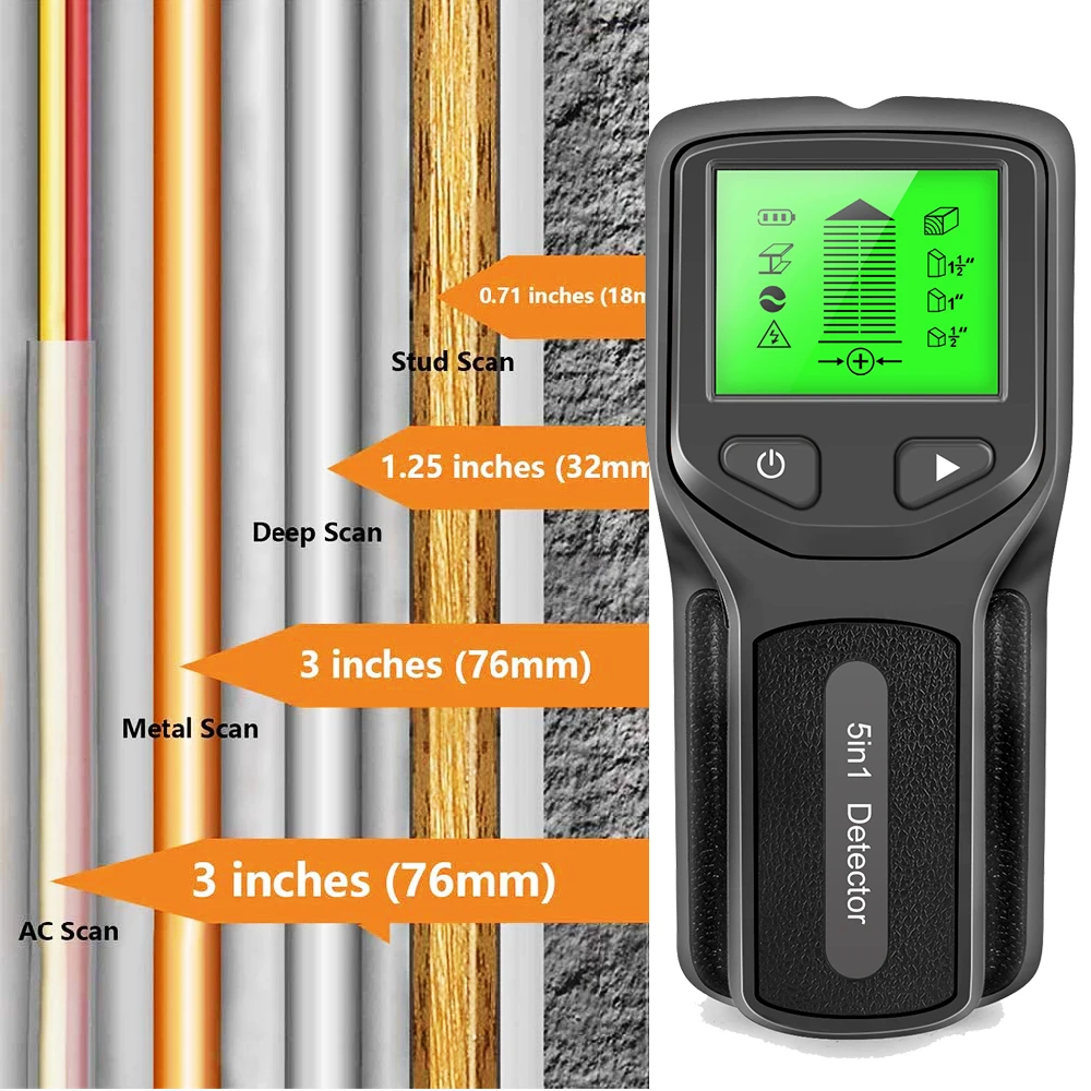 

5 In 1 Metal Detector Find Metal Wood Studs AC Voltage Live Wire Detect Professional Electric Box Finder Wall Scanner