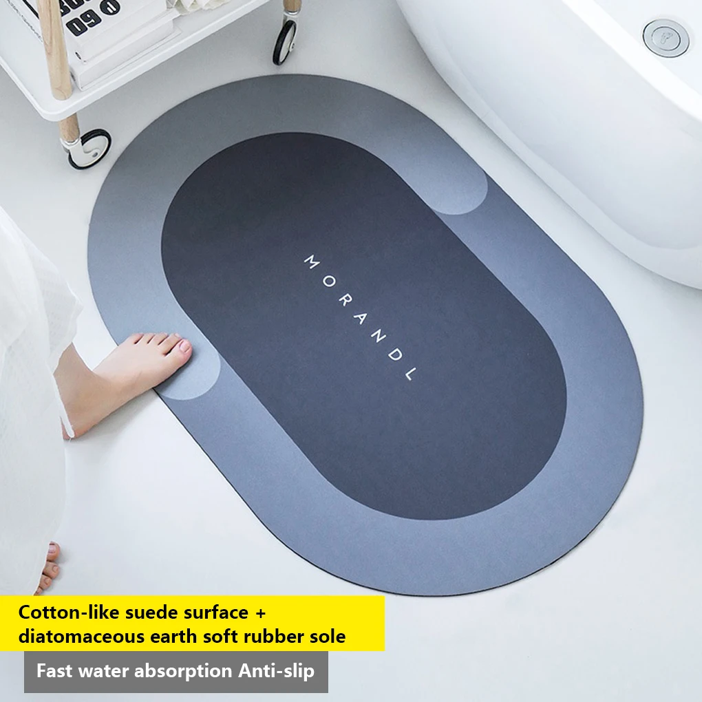 

Shower Mat Absorbent Stylish Rubber Leather Pad Anti-skid Doormat Bathroom Water Sucking Rug Washable Green Gray