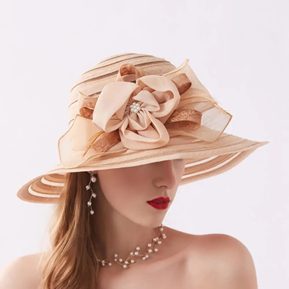 

Summer Women Hat Women Church Cap UV Protection Floral UV Protection Dome Hat for Outdoor