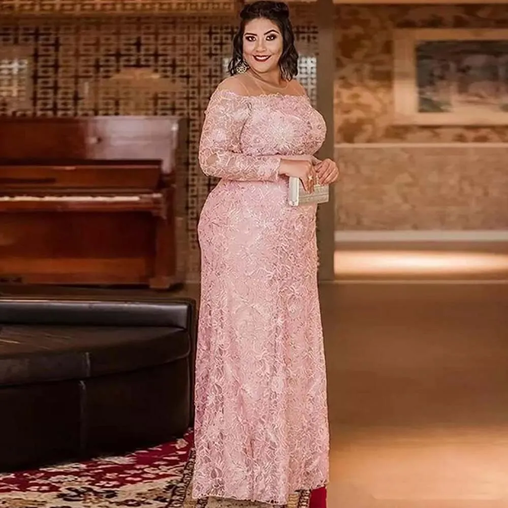 

2022 Vintage Pink Lace Mother of the Bride Dresses Prom Party Gown Wedding Guest Plus Size Maxi Dress Custom Made