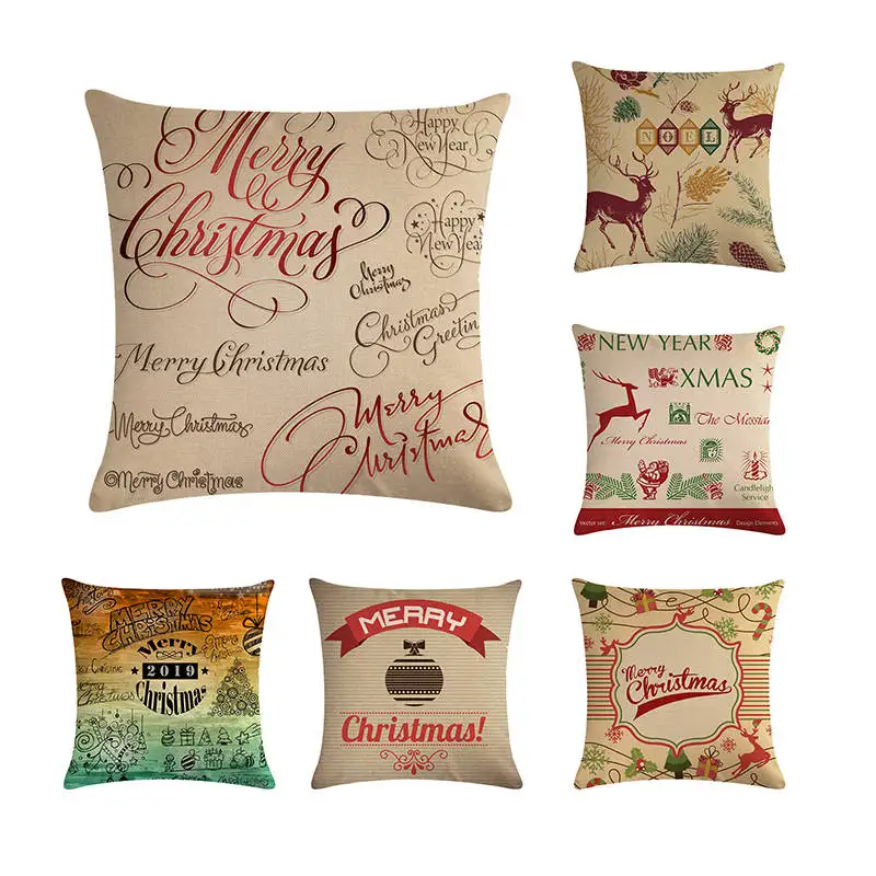 

Christmas New Year XMAS Candleligh Service Throw Pillows Case Cotton Linen Cushion Cover Capa Almofadas Drop Shipping H726