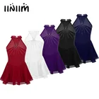 Детские танцевальные костюмы для девочек, блестящие стразы, сетчатая комбинированная фигурка, платье для катания на роликах, гимнастическое трико, танцевальное платье