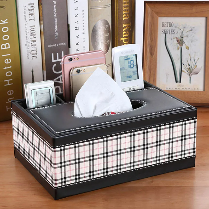 pu leather tissue box cover desk makeup cosmetic organizer remote controller phone holder home office tissue paper napkin holder free global shipping
