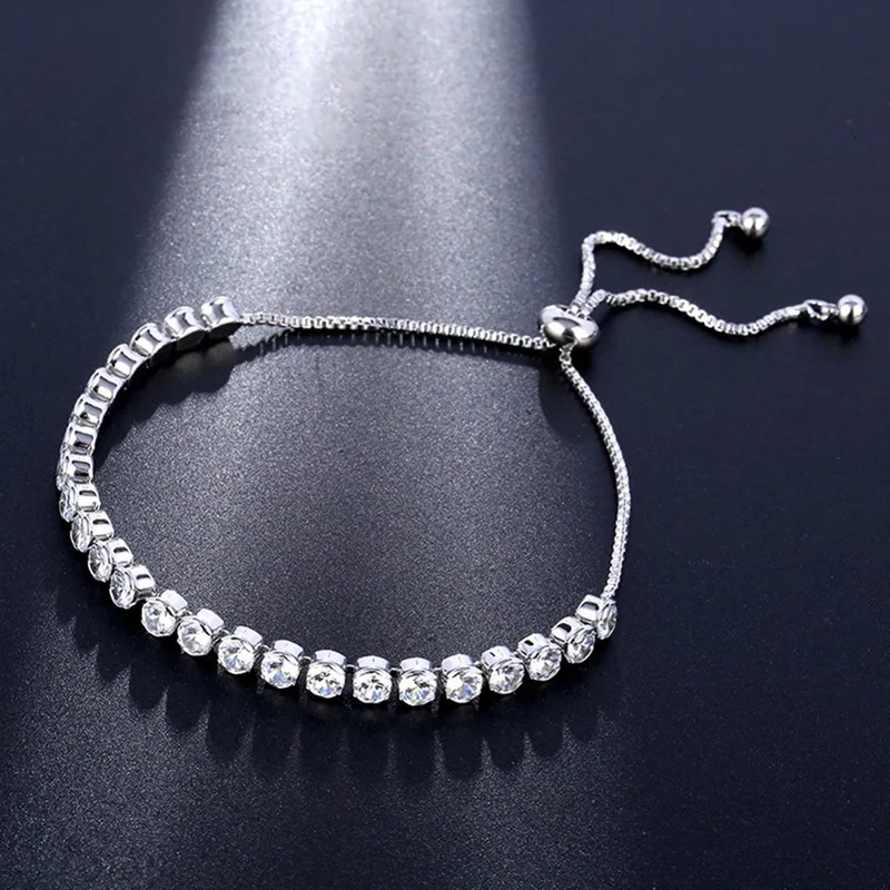 

2022 New Adjustable Pull Bracelet 4.0 Round Copper Set Zircon Bracelet Color Set Diamond Single Row High Quality Bridal Jewelry