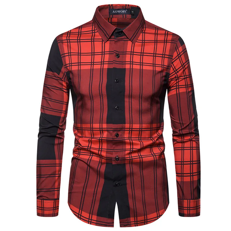 

2022 Spring and Autumn New Men's Shirt Foreign Trade European Size Long Sleeve Digital Casual Plaid Large Size Fashion Versatile