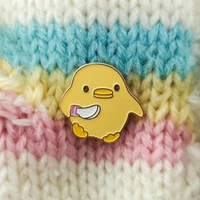 cute little yellow duck brooch with a knife and funny cartoon little yellow duck metal badge pin fashion accessories gift