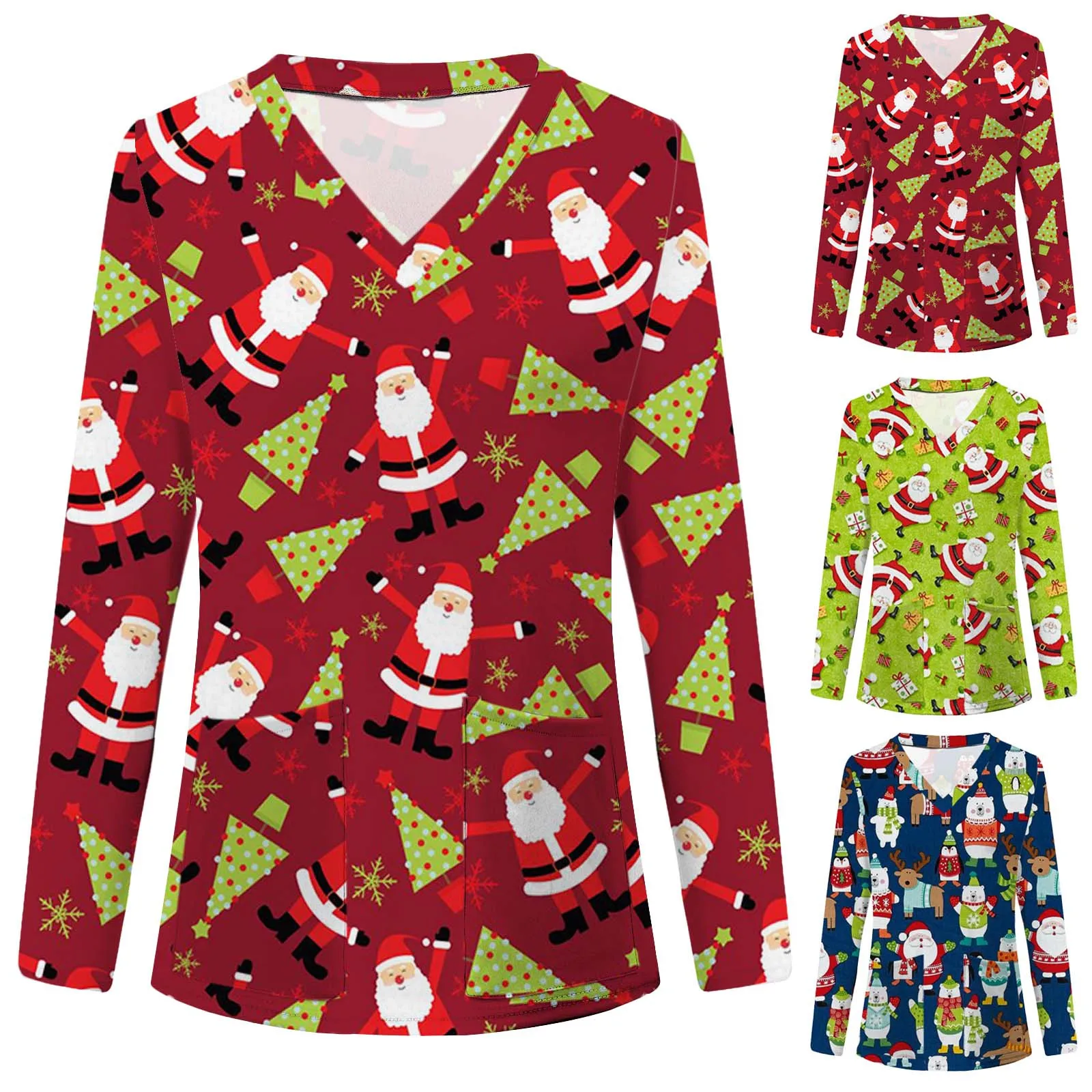 

2023 New Year Scrub Tops Long Women V-Neck Working Tops Blouse Sleeve Women'S Blouse Clinic Beauty Care Uniform