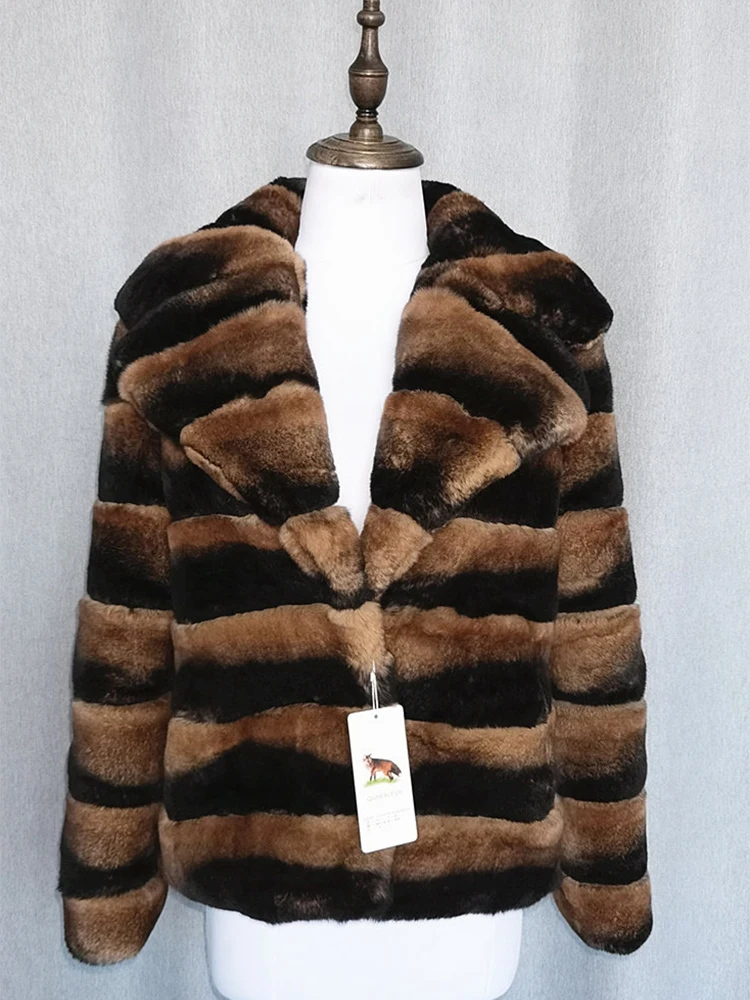 Real Rex Rabbit Fur Coat Women Winter Parka Natural Fur Jacket Fashion Outerwear Brand Luxury Streetwear Thick Warm