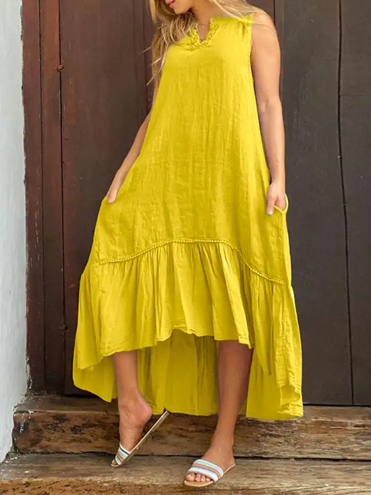 

VONDA 2022 Summer Party Dress Women Vintage Asymmetrical Lace Maxi Long Dress Beach Robe Vestido Holiday Ruffled Sundress