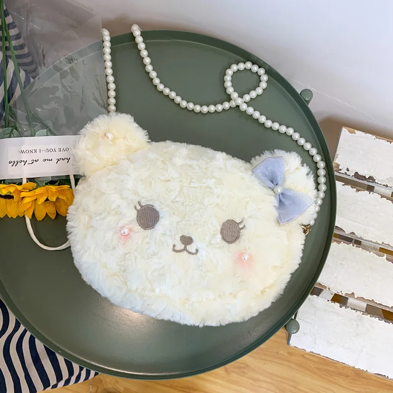 

Japanese cute baby + pearl chain kindergarten one-shoulder accessory bag 2021 new soft cute plush bag