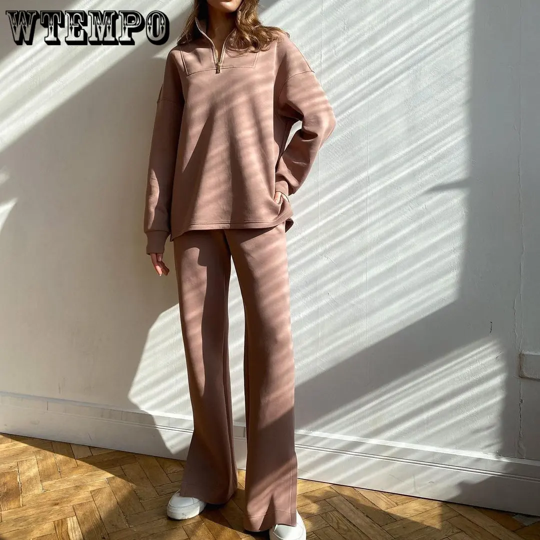 

WTEMPO Fleece Tracksuit Zippered Sweater Split Pants Suit Women's Autumn and Winter Fashion Outfits Streetwear Y2k Two Piece Set