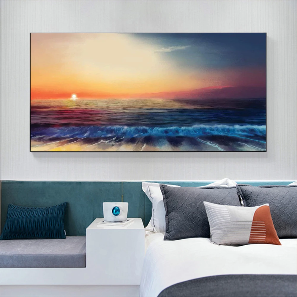 

Beach Sunset Tidal Waves Vintage Poster Murale Pictures the Wall Art for Living Room Bedroom Nordic Canvas Print Painting Cuadro