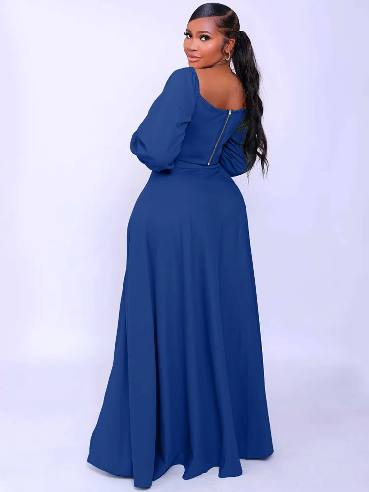 Женский костюм с юбкой и рукавом-фонариком длинное платье разрезом