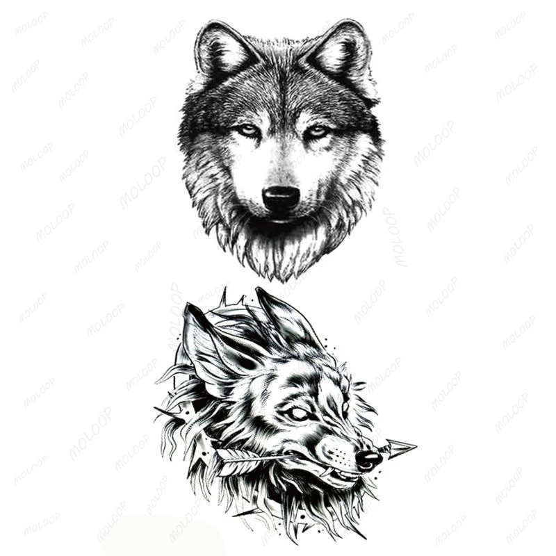 Голова волка дерево треугольный геометрический элемент временная тату-наклейка