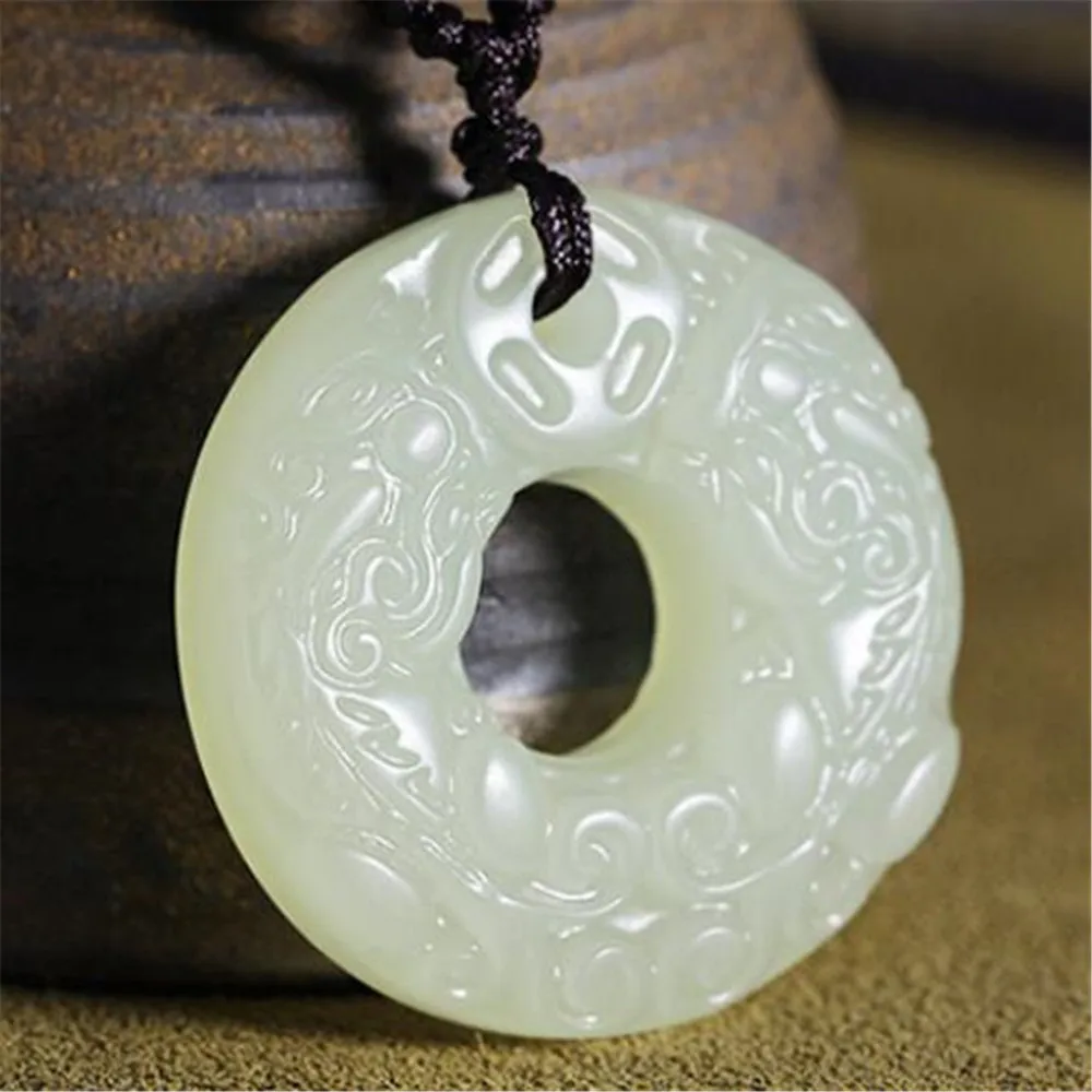 

Burma Jadeite Jewelry Unisex Jade Pendant Hand Carved Safety Button Jade Stone Necklace Men Women Safety Buckle Pendant