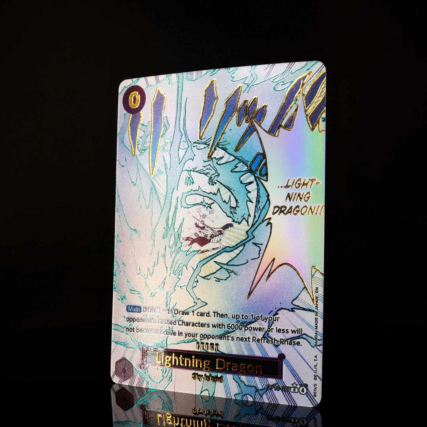 Фото Набор из 4 карт OP15-077 Lighting Dragon One Piece TCG OPCG OP15, английская версия, для игры в карточную игру по манге, с золотым и синим тиснением фольгой, серия Enel Event №2
