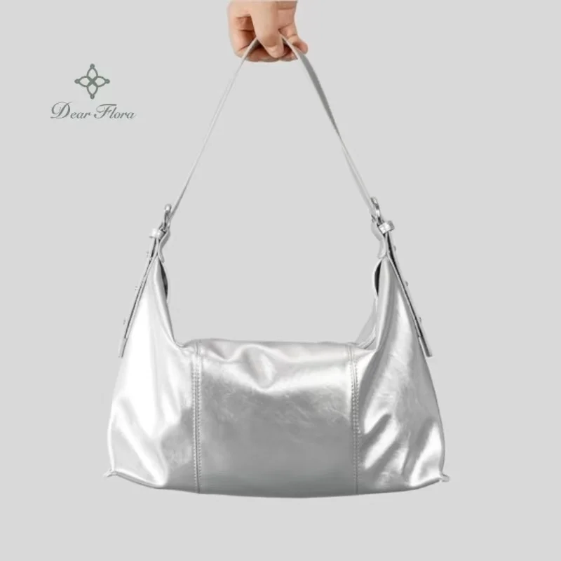 Women's New Silver Versatile Big Shoulder Bags Soft Leather Large Capacity Casual Hobos Bag Fashion Designer Luxury Y2k Handbags