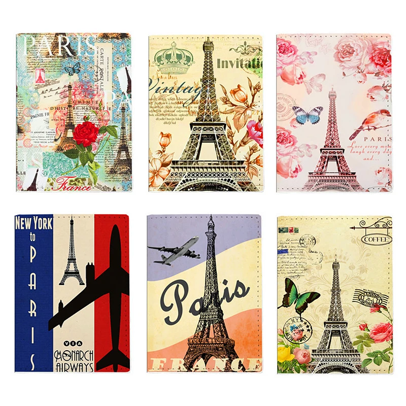 Fashion French Eiffel Tower Design Passport Cover for Passport Case Women Men PU Leather Travel Ticket Wallet Credit Card Holder