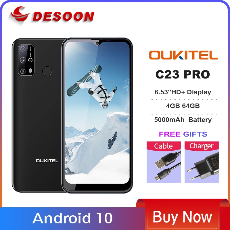 Oukitel C23 pro 4GB+64GB 4G LTE Smartphone 6.53inch 5000mAh MT6762V/WB Android 10.0 Mobile phone 8PM/13PM Camera Smart Phone