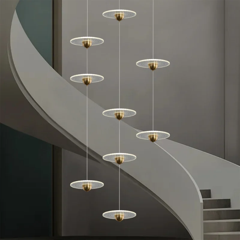 

Villa staircase long line chandelier modern duplex high-rise apartment hotel staircase creative hollow ceiling rotary Chandelier