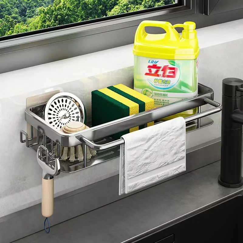 Pаспродажа Кухонный Органайзер, держатель для раковины, стойка для губки, полка с вешалкой для посуды, подвесной сушильный настенный многофункциональ...