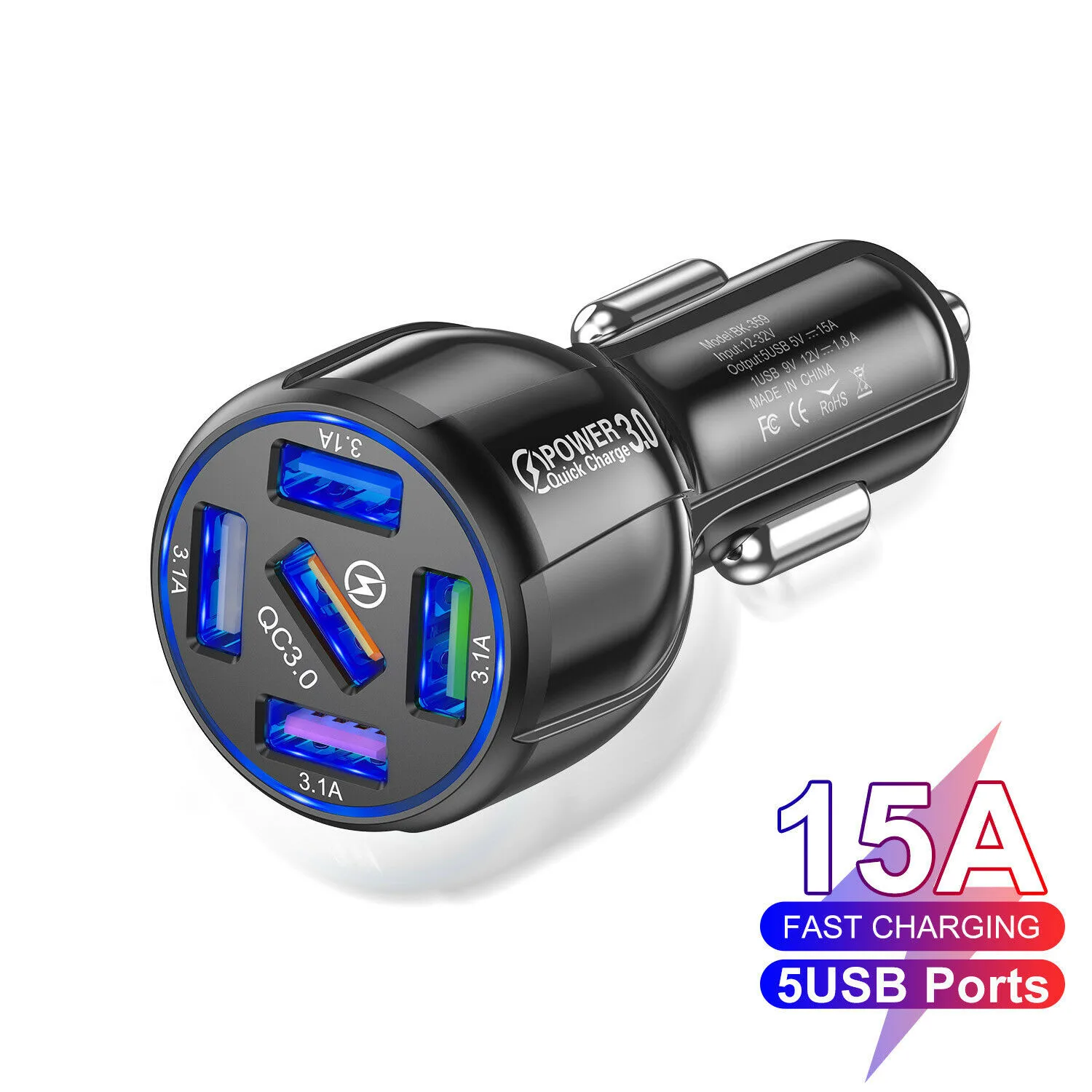 

12-24V Car Charger 1PC Adapter Fast Charger For Phone Multi QC3.0 Socket