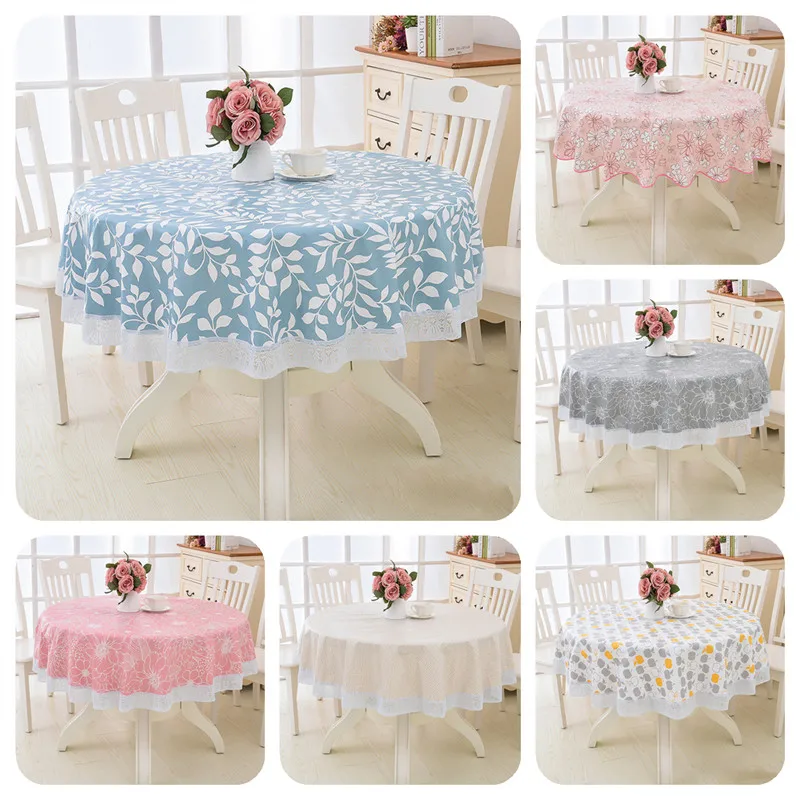Flower  Round Table Cloth Waterproof Pastoral PVC Plastic Kitchen Tablecloth Oilproof Decorative Elegant Fabric Table Cover