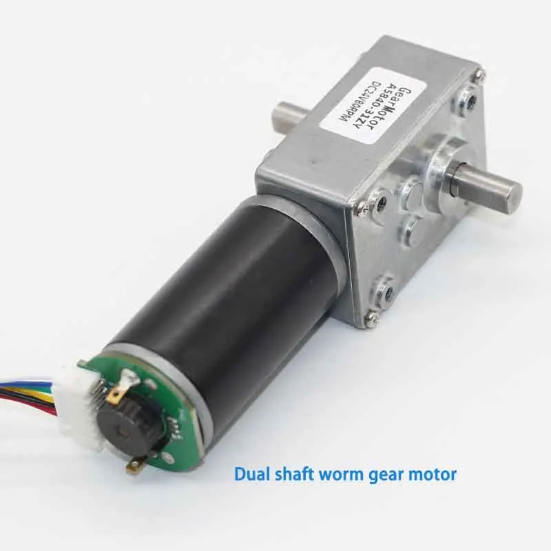 12V dual shaft worm gear motor with hall sensor encoder 24v electric tubular dc Encoder Motor with 5840 worm gear speed reducer