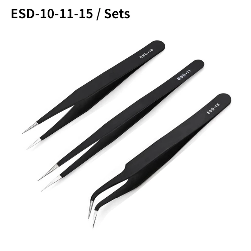 

Антистатический пинцет ESD из нержавеющей стали, Ремонтный комплект, антимагнитный антикислотный пинцет, черный промышленный пинцет, прецизионные инструменты