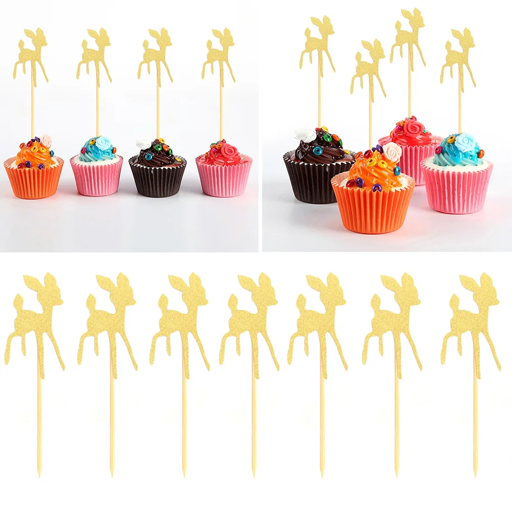 

Cupcake Toppers Cake Christmas Deer Decorations Picks Wedding Holiday Glitter Reindeer Decorative Paper