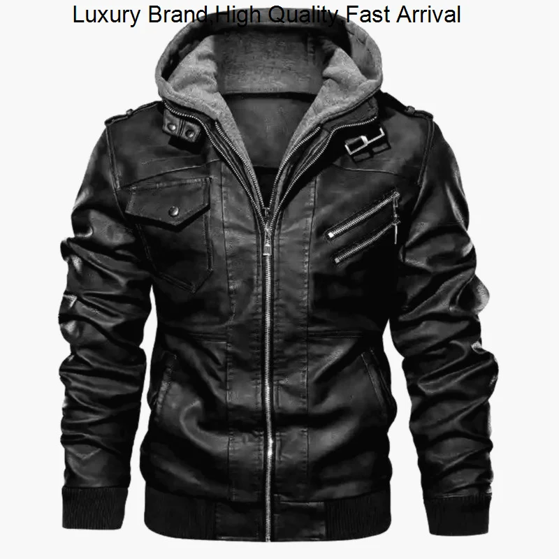 

Jackets Motorcycle casual fashion Moto Jacket Biker Leather Coat Winter Warm Clothing hooded PU leather jacket