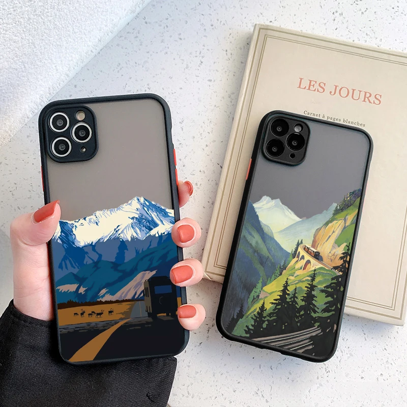 

Aesthetic Art Hand Painted Mountain Scenery Phone Case for iphone X XR XS MAX 7 8 Plus SE2 11 12 13 14 Pro Max Shell back Cover