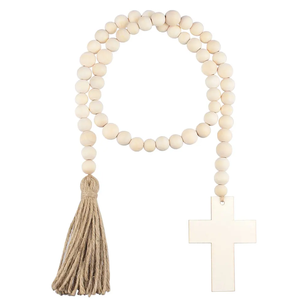 

Пасхальная гирлянда из деревянных бусин с бусинами в форме Креста, деревенский декор, искусственное украшение, украшение для дома