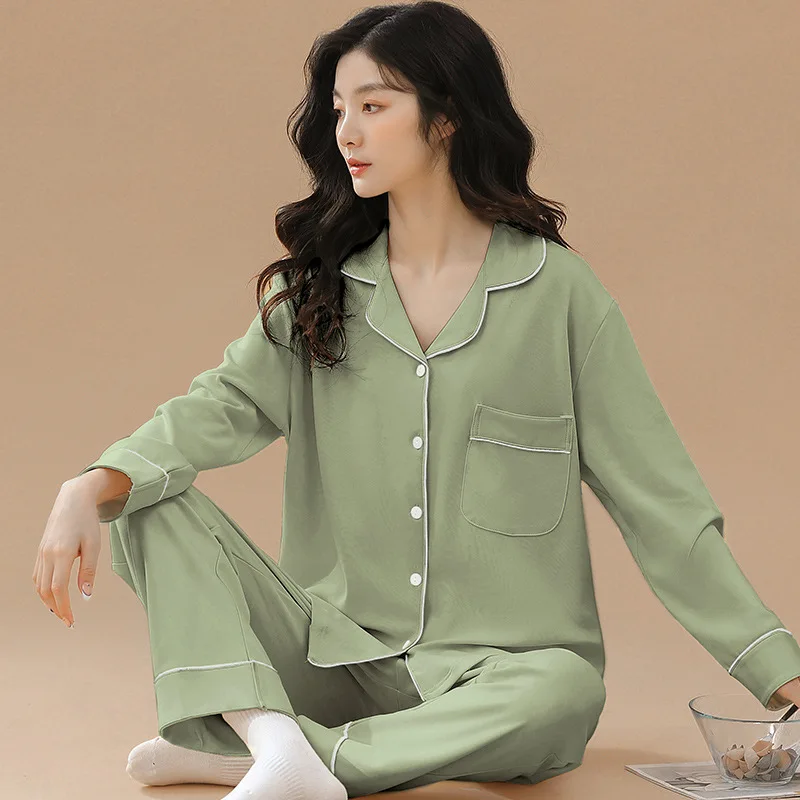 Womens 2 Piece Pajamas Set Cotton Pyjamas Set Long Sleeve Sleepwear Pijama Pajamas Suit Female Sleep Two Piece Set Loungewear