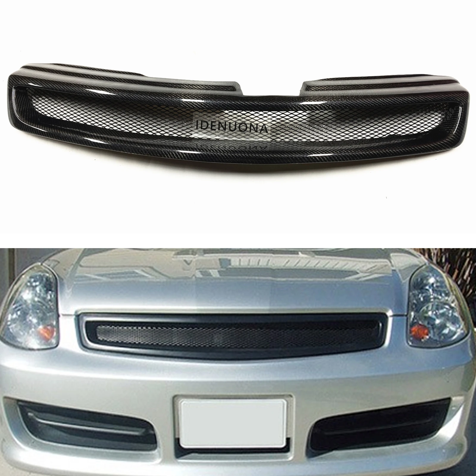 

Front Grille Grill For Infiniti G G35 2003.7-2004 Nissan Skyline V35 4 Door Sedan Carbon Fiber Car Upper Bumper Hood Mesh Grid