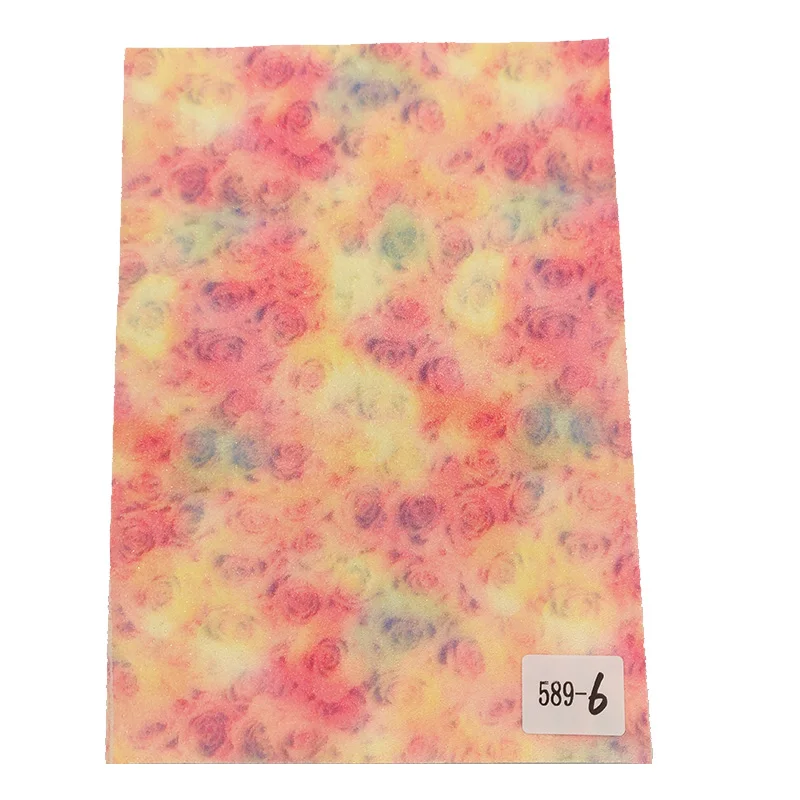

Pastel Rose Flower Printed Beads Glitter Faux Leather Fabric Sheet for Making Shoe/Bag/Wallpaper/DIY Accessories