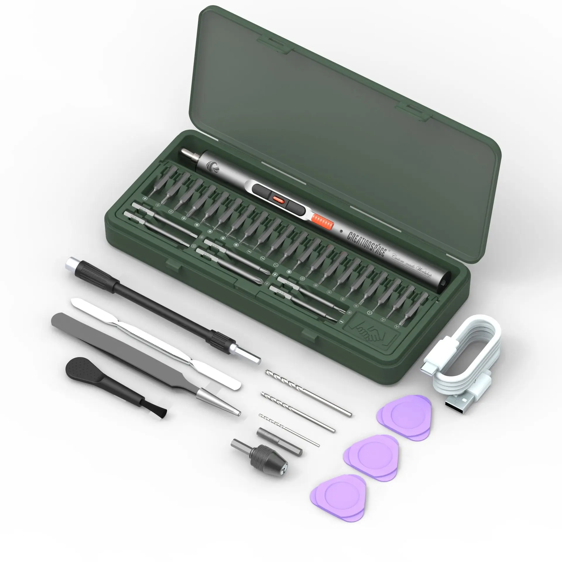 

CreationSpace небольшой портативный беспроводной набор отверток с 3-скоростной регулировкой крутящего момента для телефона, часов, камеры, инструмент для ремонта ноутбука