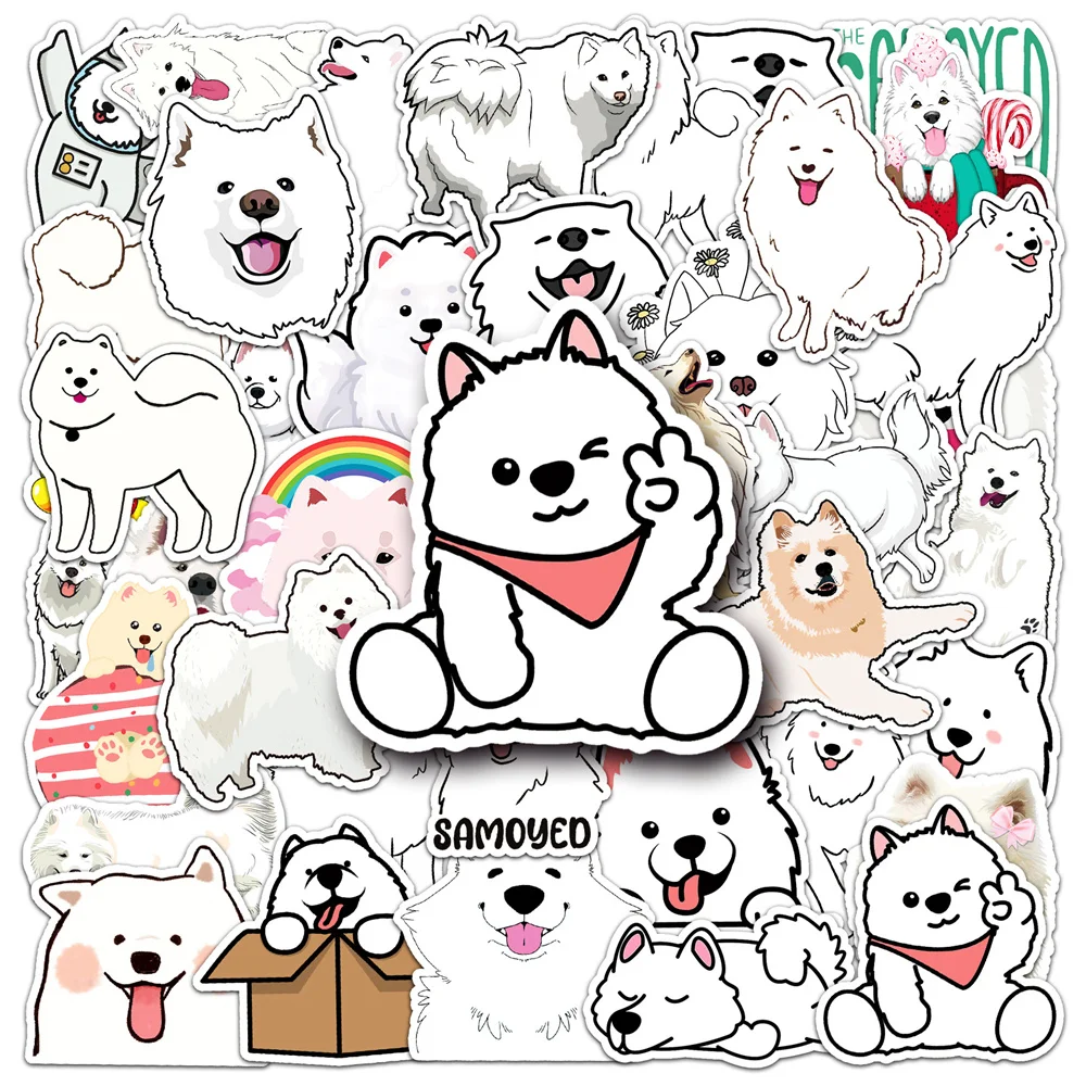 

50pcs Samoye Stickers For Notebooks Laptop Scrapbook Trunk Phone Journal Stationery Ipad DIY Smile Dog Sticker Craft Supplies