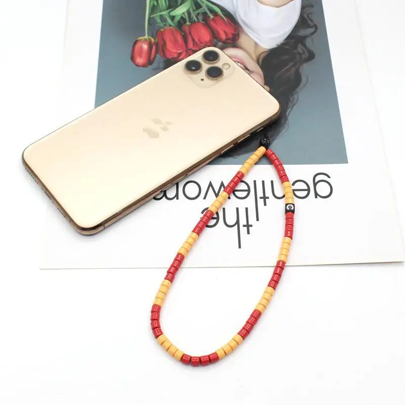 2022ins Fashion Charm Enamel Key Chain Mobile Phone Chain Boho DIY Handmade Bead String Ladies Mobile Phone Chain Jewelry