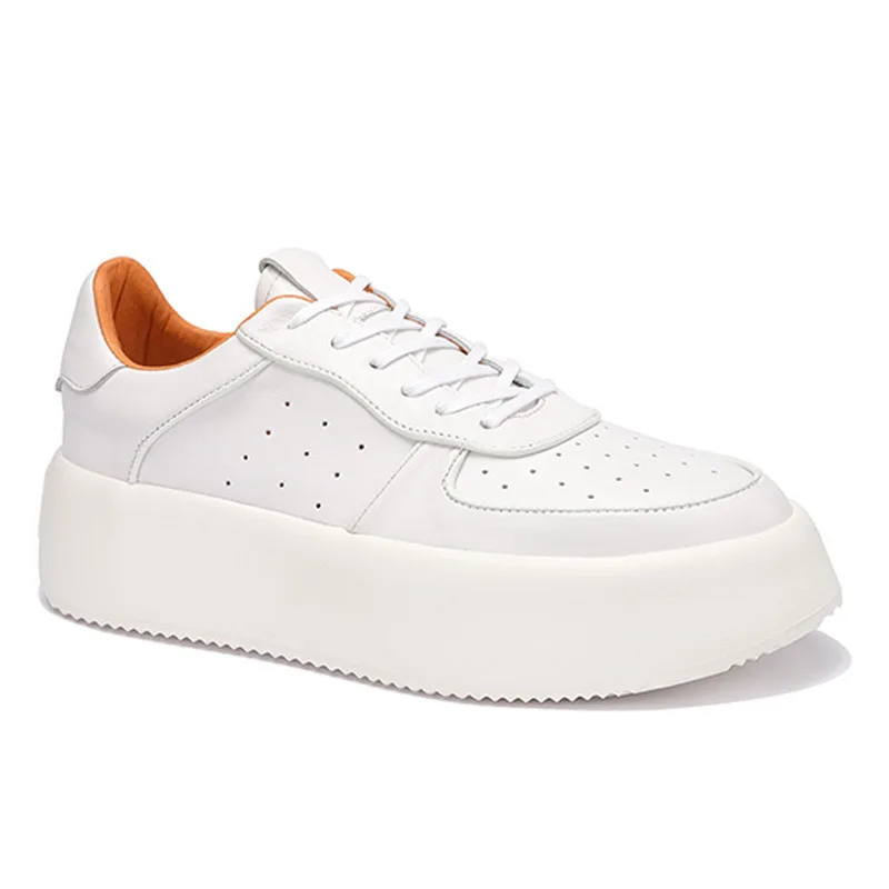 

Туфли мужские из натуральной кожи, на шнуровке, Повседневная однотонная резиновая обувь, белые, весна-осень