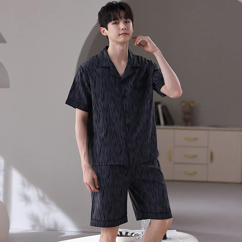 Высококачественные мужские пижамы из ледяного шелка летние рукава с короткими
